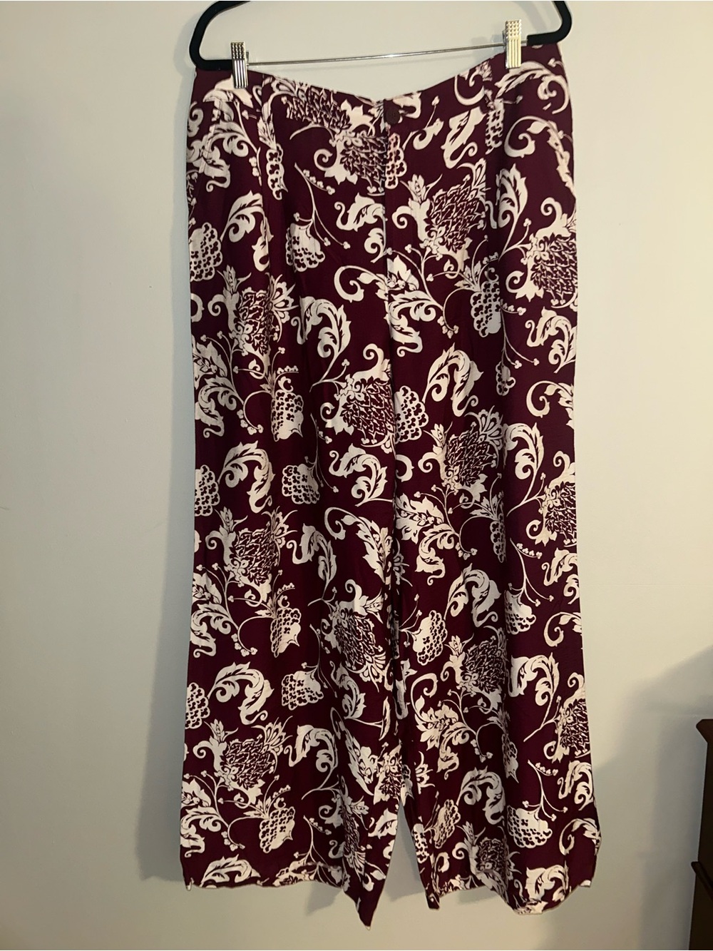 Women's Burgundy and Cream Floral Wide Leg Pants